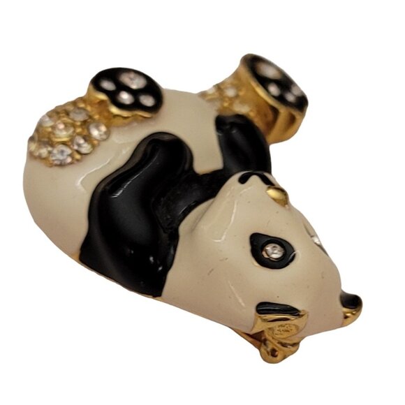 PEP Erwin Pearl Black White Enamel Clear Rhinestone Panda Bear Brooch Pin, E778 - Picture 4 of 8